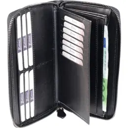 Ascot Leather Purse with 4 Bank Note Sections Open